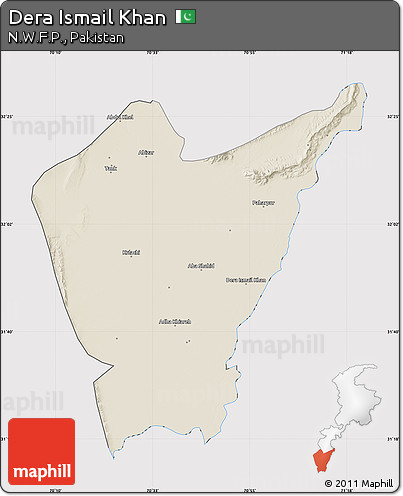 Shaded Relief Map of Dera Ismail Khan, cropped outside