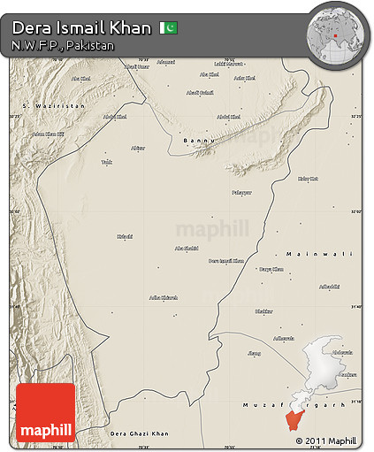 Shaded Relief Map of Dera Ismail Khan