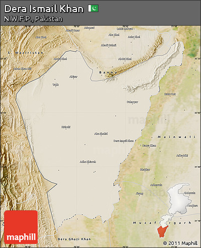 Shaded Relief Map of Dera Ismail Khan, satellite outside