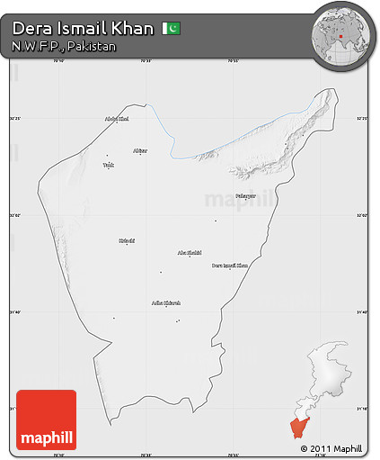 Silver Style Map of Dera Ismail Khan, single color outside