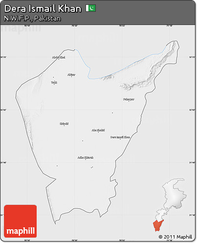 Silver Style Map of Dera Ismail Khan, single color outside