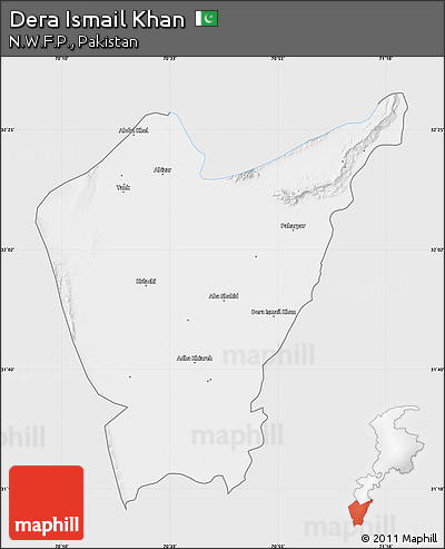 Silver Style Map of Dera Ismail Khan, single color outside