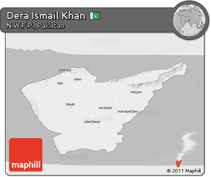 Gray Panoramic Map of Dera Ismail Khan, single color outside