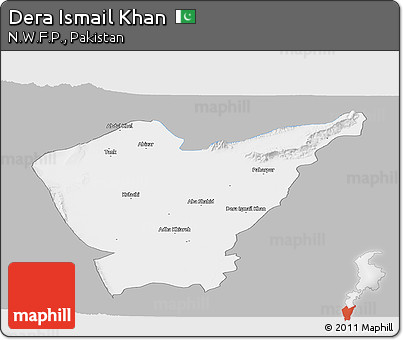 Gray Panoramic Map of Dera Ismail Khan, single color outside