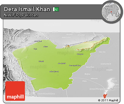 Physical Panoramic Map of Dera Ismail Khan, lighten, desaturated