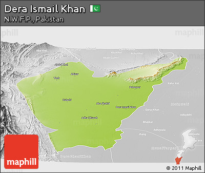 Physical Panoramic Map of Dera Ismail Khan, lighten, desaturated