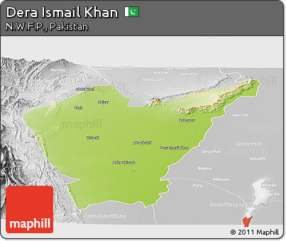 Physical Panoramic Map of Dera Ismail Khan, lighten, desaturated