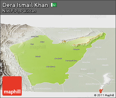 Physical Panoramic Map of Dera Ismail Khan, lighten, semi-desaturated
