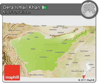 Physical Panoramic Map of Dera Ismail Khan, satellite outside