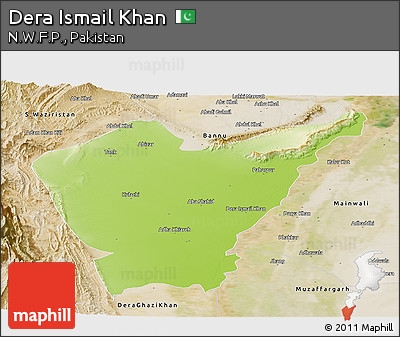 Physical Panoramic Map of Dera Ismail Khan, satellite outside