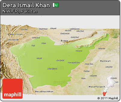 Physical Panoramic Map of Dera Ismail Khan, satellite outside