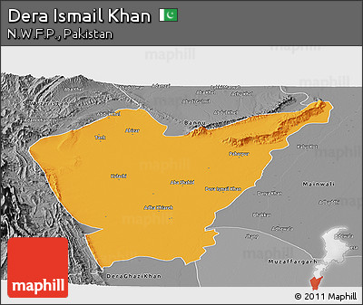 Political Panoramic Map of Dera Ismail Khan, desaturated