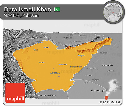 Political Panoramic Map of Dera Ismail Khan, desaturated