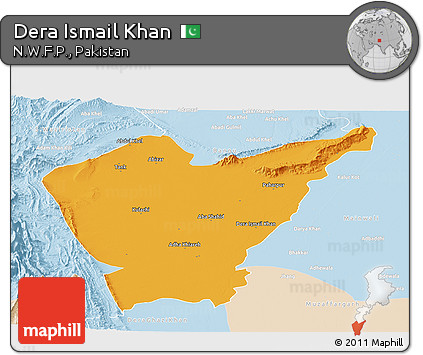 Political Panoramic Map of Dera Ismail Khan, lighten