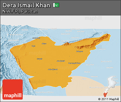 Political Panoramic Map of Dera Ismail Khan, lighten