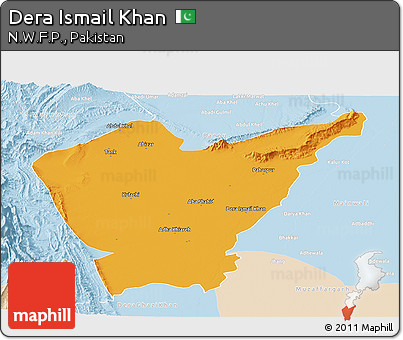 Political Panoramic Map of Dera Ismail Khan, lighten