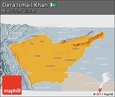 Political Panoramic Map of Dera Ismail Khan, lighten, semi-desaturated