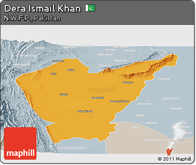 Political Panoramic Map of Dera Ismail Khan, lighten, semi-desaturated