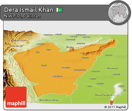 Political Panoramic Map of Dera Ismail Khan, physical outside