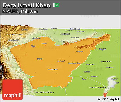 Political Panoramic Map of Dera Ismail Khan, physical outside