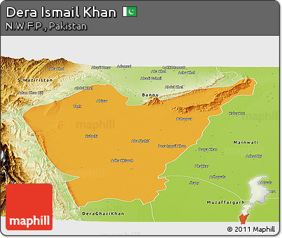 Political Panoramic Map of Dera Ismail Khan, physical outside