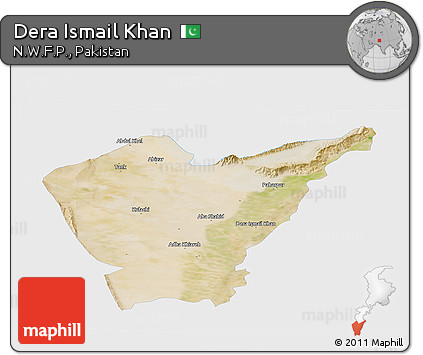 Satellite Panoramic Map of Dera Ismail Khan, single color outside