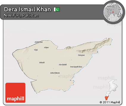 Shaded Relief Panoramic Map of Dera Ismail Khan, cropped outside