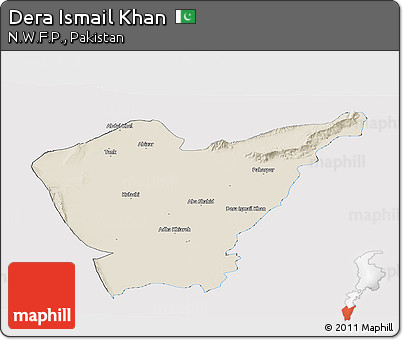 Shaded Relief Panoramic Map of Dera Ismail Khan, cropped outside