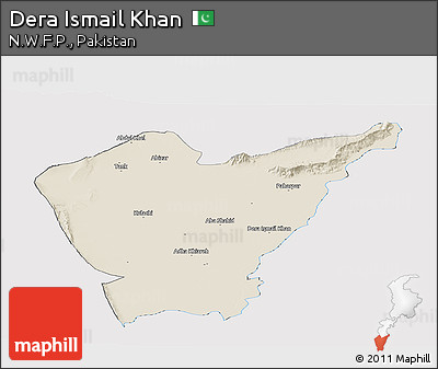 Shaded Relief Panoramic Map of Dera Ismail Khan, cropped outside