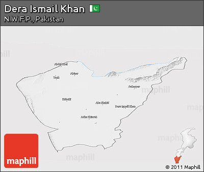 Silver Style Panoramic Map of Dera Ismail Khan, single color outside