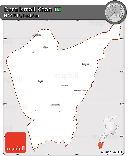 Classic Style Simple Map of Dera Ismail Khan, cropped outside