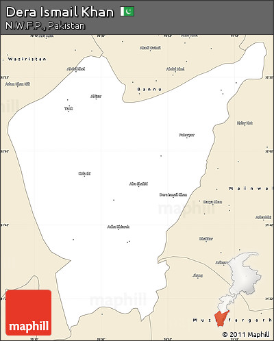 Classic Style Simple Map of Dera Ismail Khan