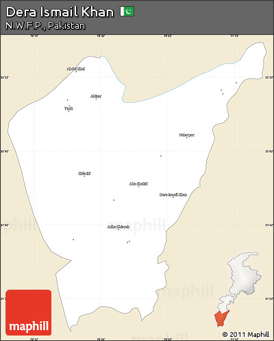 Classic Style Simple Map of Dera Ismail Khan, single color outside