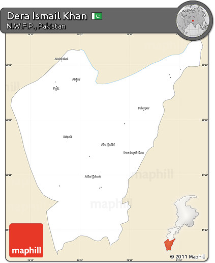 Classic Style Simple Map of Dera Ismail Khan, single color outside