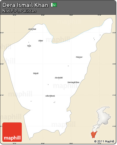Classic Style Simple Map of Dera Ismail Khan, single color outside