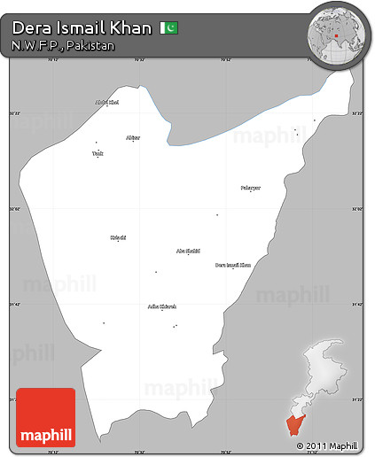 Gray Simple Map of Dera Ismail Khan, single color outside
