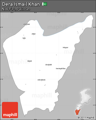 Gray Simple Map of Dera Ismail Khan, single color outside