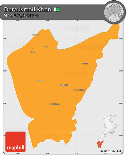 Political Simple Map of Dera Ismail Khan, single color outside
