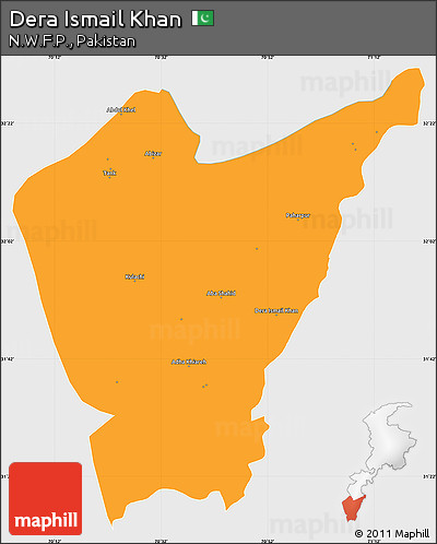 Political Simple Map of Dera Ismail Khan, single color outside