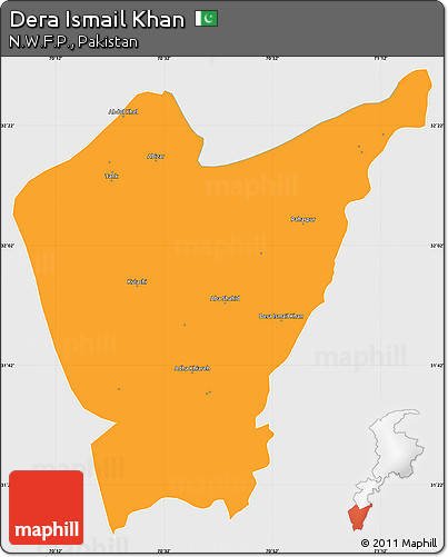 Political Simple Map of Dera Ismail Khan, single color outside