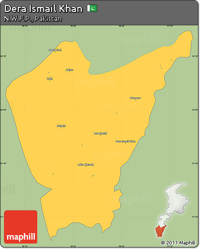 Savanna Style Simple Map of Dera Ismail Khan, single color outside