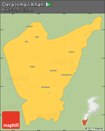 Savanna Style Simple Map of Dera Ismail Khan, single color outside