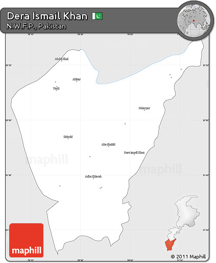 Silver Style Simple Map of Dera Ismail Khan, single color outside