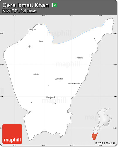 Silver Style Simple Map of Dera Ismail Khan, single color outside