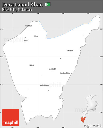 Silver Style Simple Map of Dera Ismail Khan, single color outside