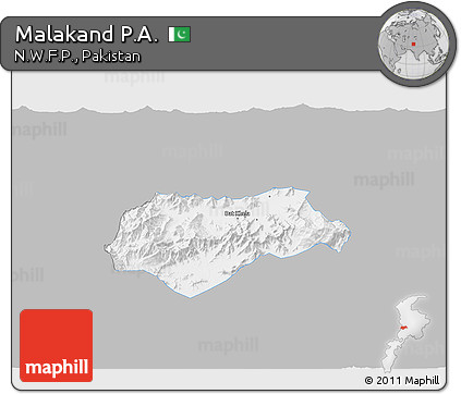 Gray 3D Map of Malakand P.A., single color outside