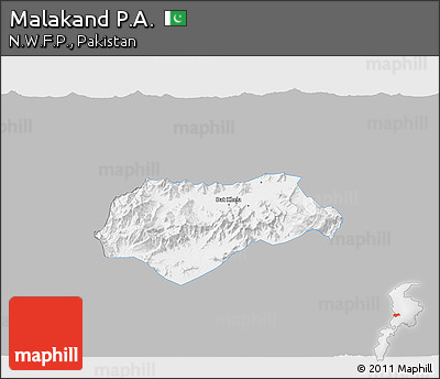 Gray 3D Map of Malakand P.A., single color outside