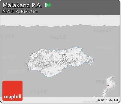 Gray 3D Map of Malakand P.A., single color outside