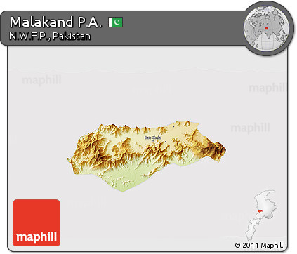 Physical 3D Map of Malakand P.A., cropped outside