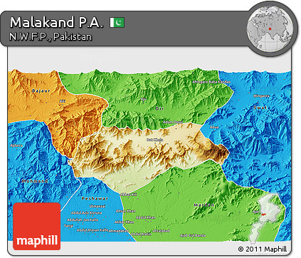 Physical 3D Map of Malakand P.A., political outside
